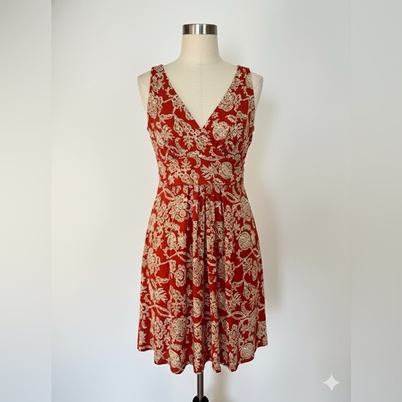 Ann Taylor Swing Dress Medium M | Orange Tan floral Flowy Trapeze Casual EUC - Picture 1 of 5